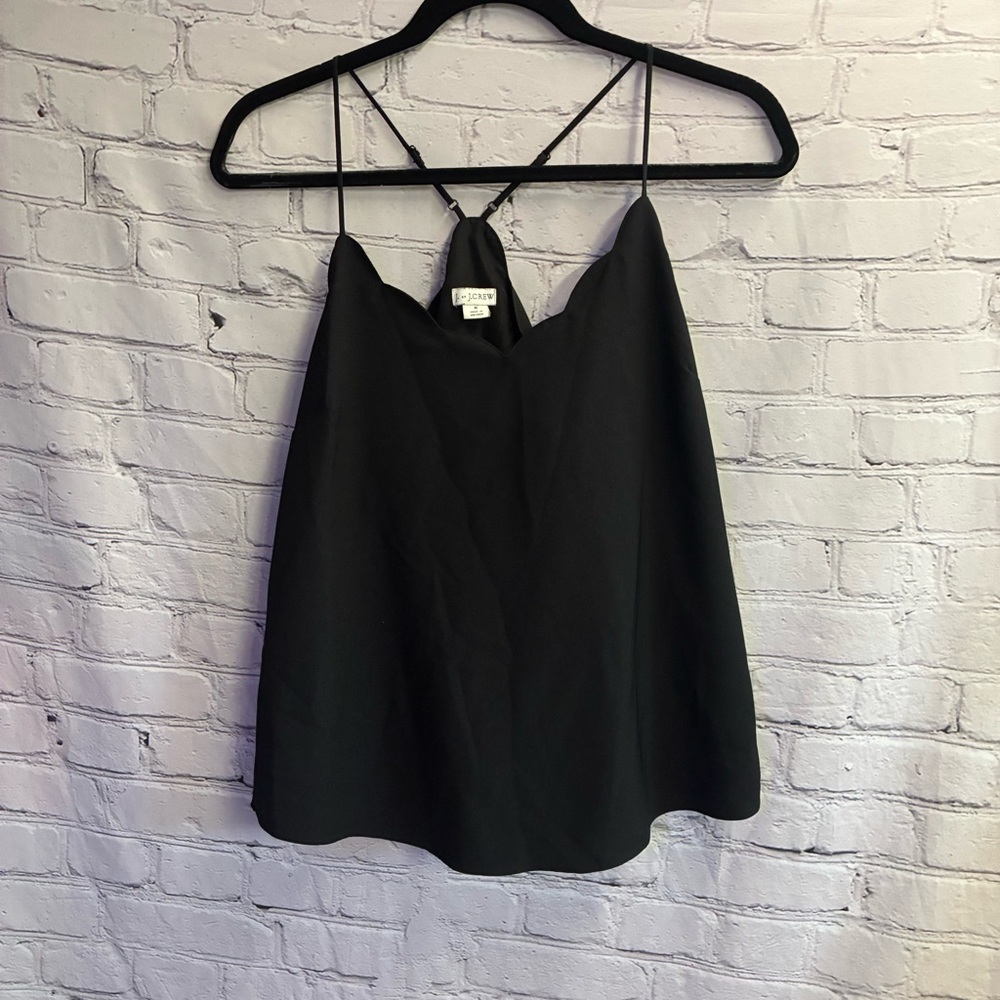 Minimalist Black Casual Travel Scalloped Adjustable Strap Cami Tank Top Size 8